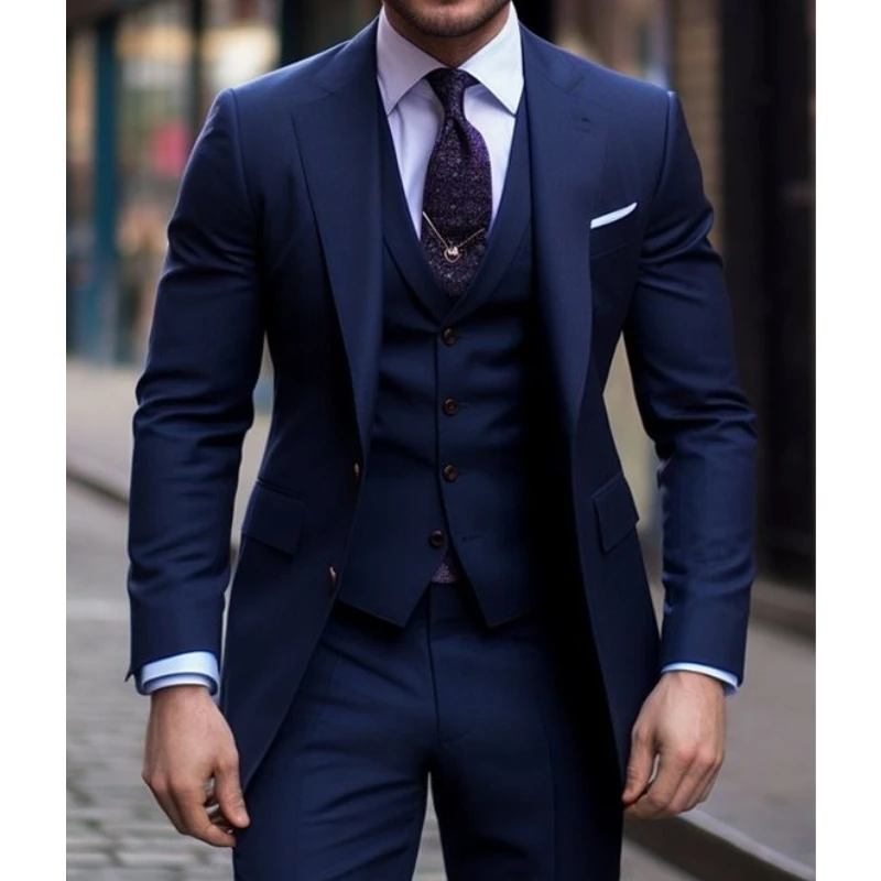 Men'S Grooming Room - Navy Blue 3 Pieces Casual Male