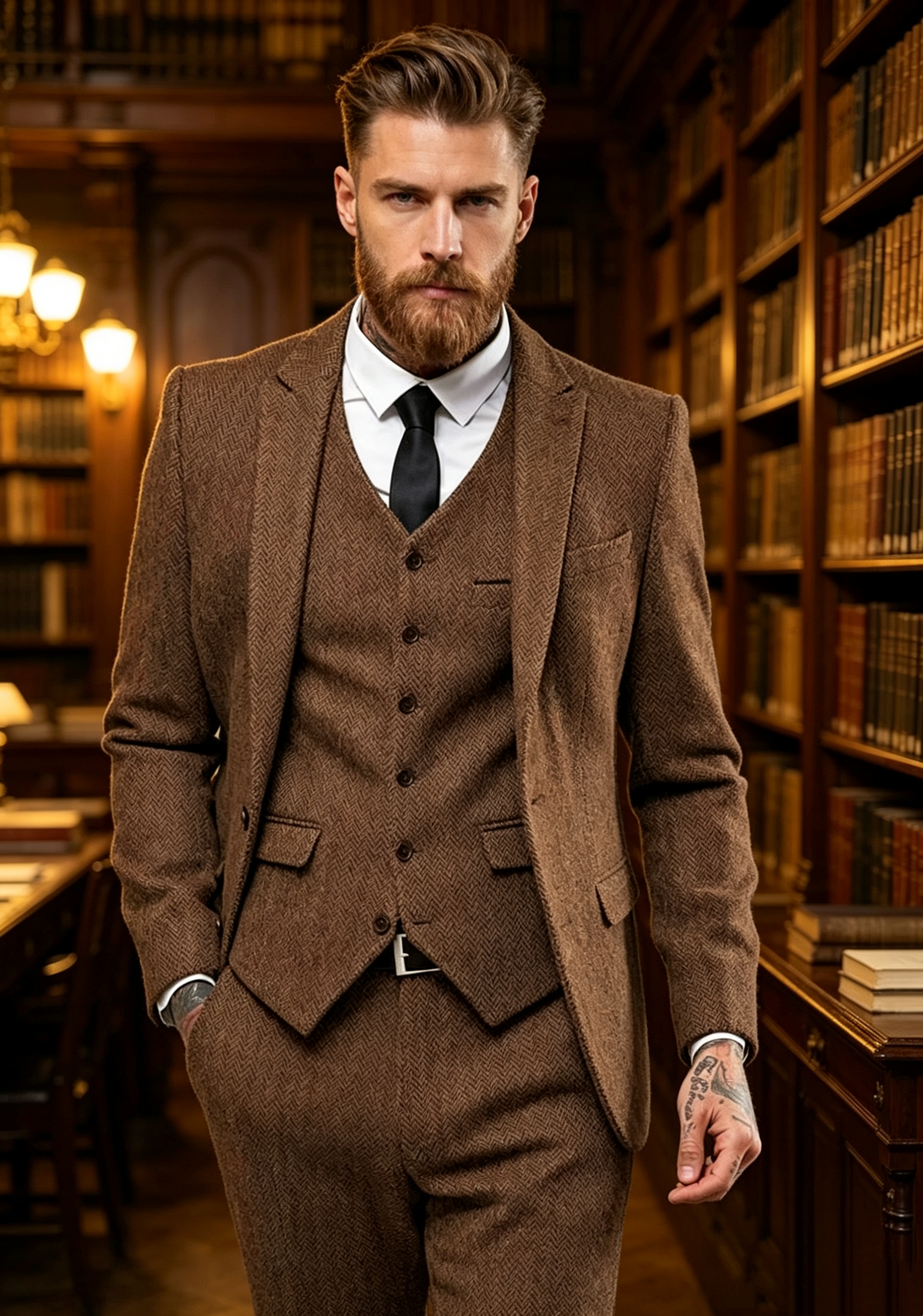 Men'S Grooming Room - Dark Brown Wool Tweed Winter Suit