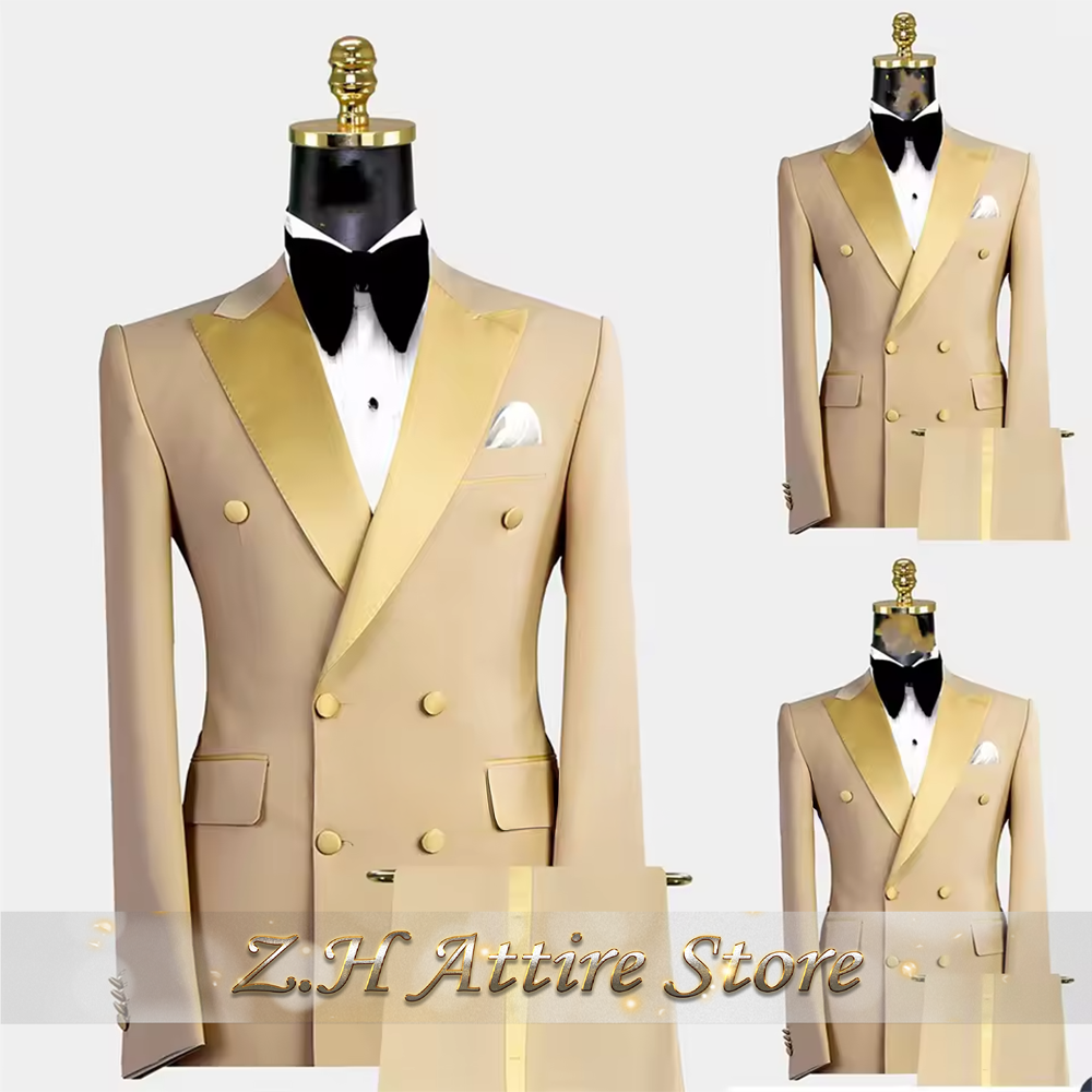 Men'S Grooming Room - Khaki Men's Suit 2 Pieces Double