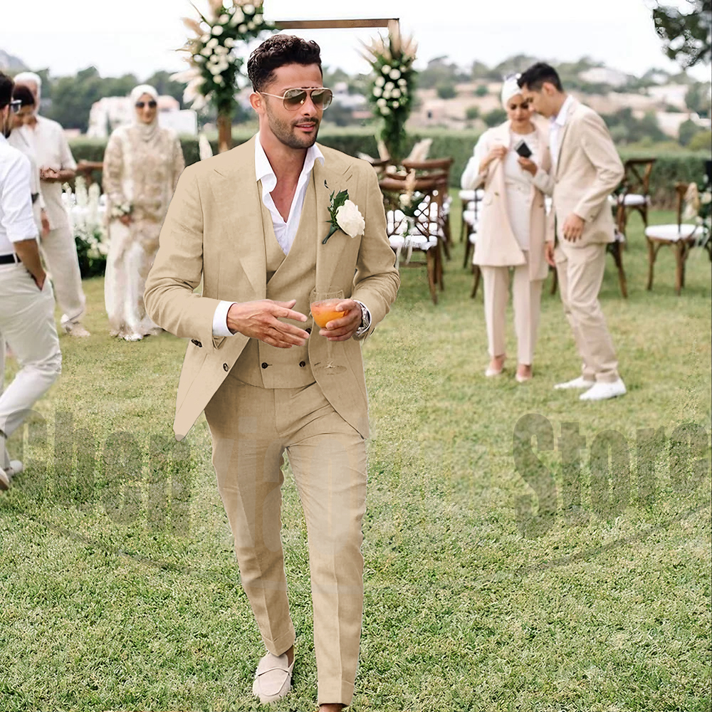 Summer Linen Men Suits 3 Piece - Men'S Grooming Room incelemesi ve fiyatı