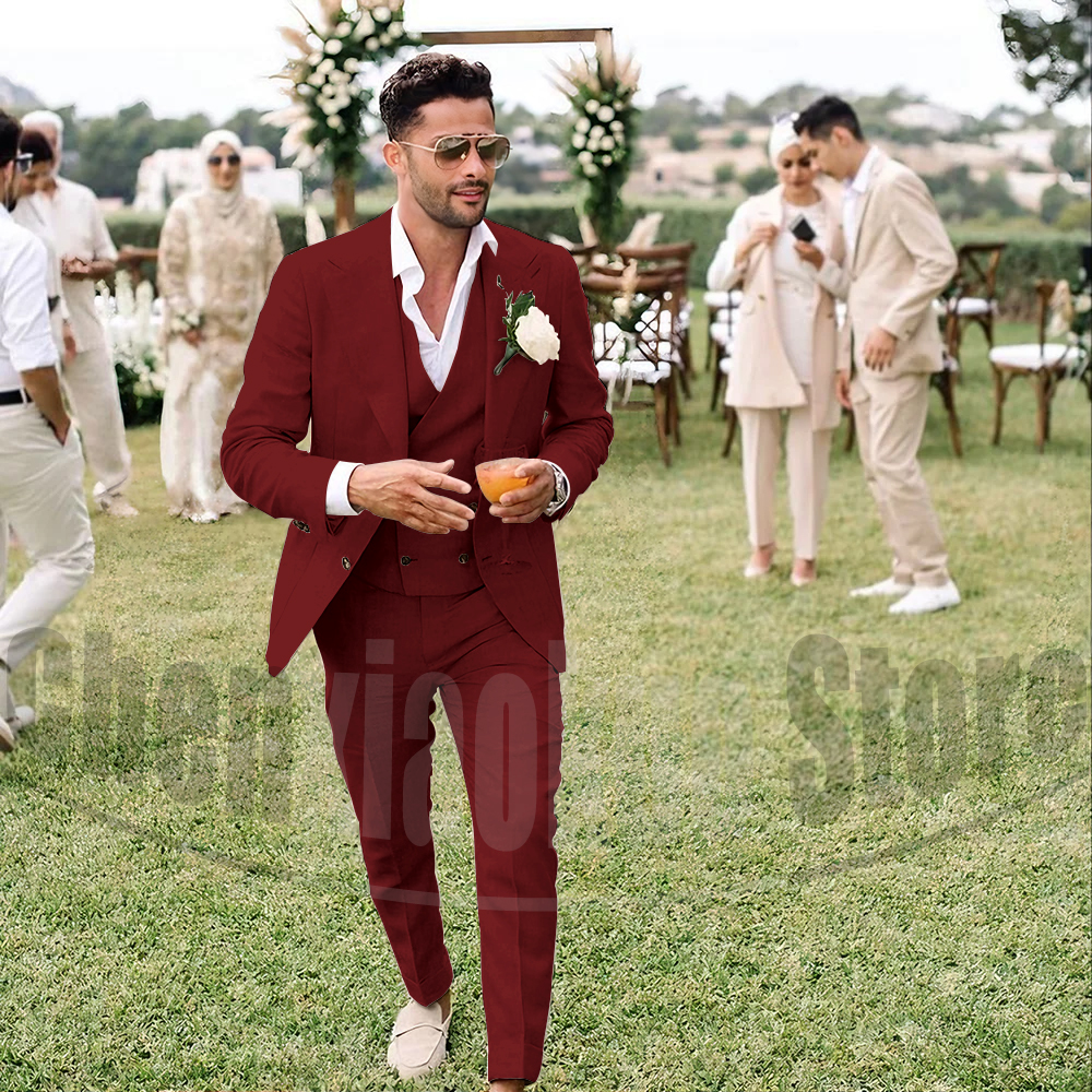 Summer Linen Men Suits 3 Piece - Men'S Grooming Room incelemesi ve fiyatı